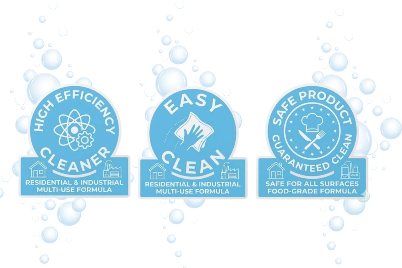 Official product safety icons for SpotOn Multi Purpose Cleaner, indicating a biodegradable formulation, non-flammable composition, and food-safe compliance certifications.